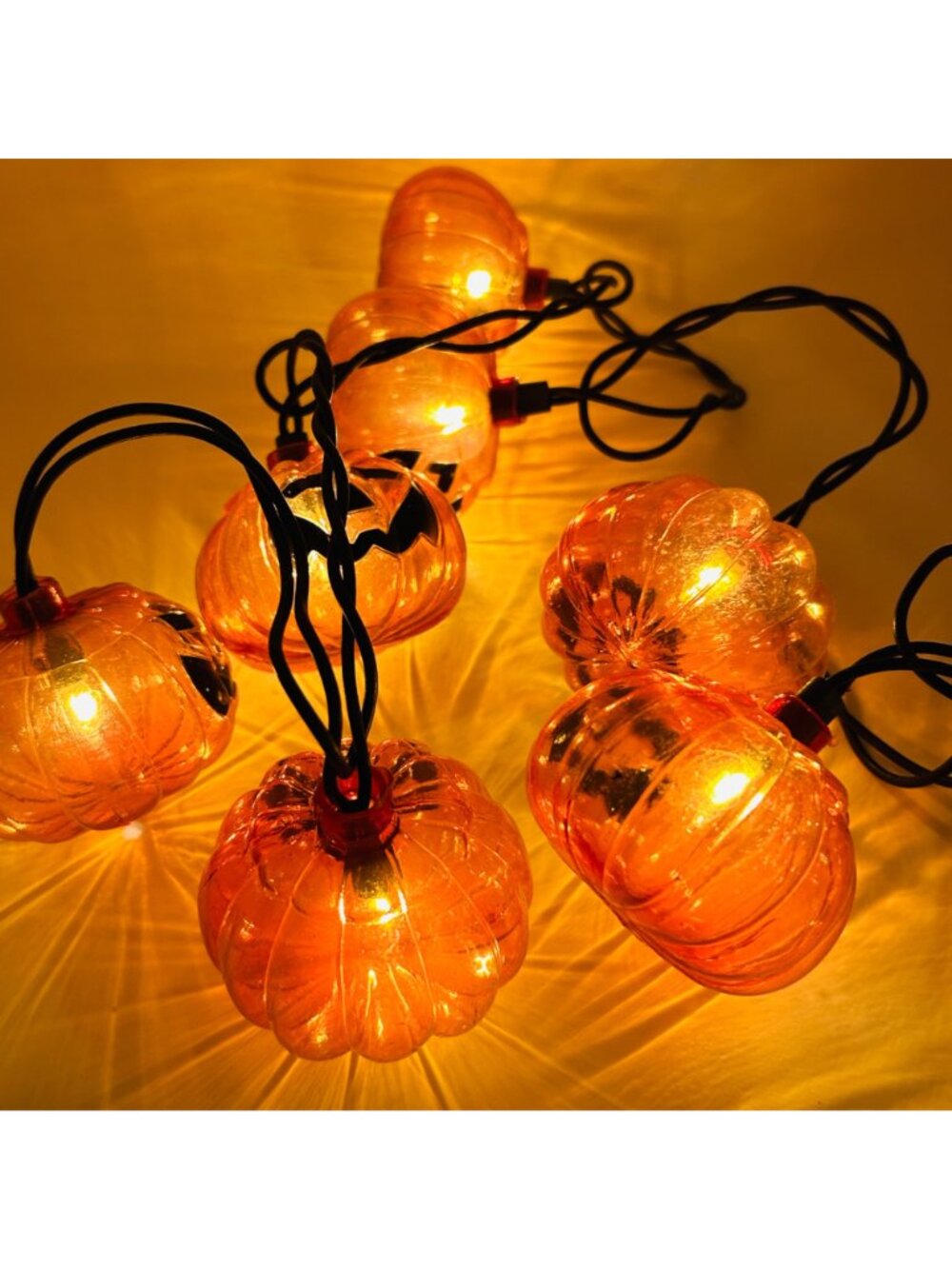 Halloween Pumpkin String Lights 6 Ft Clear Orange Plastic Jack O Lantern Decor - Picture 6 of 10